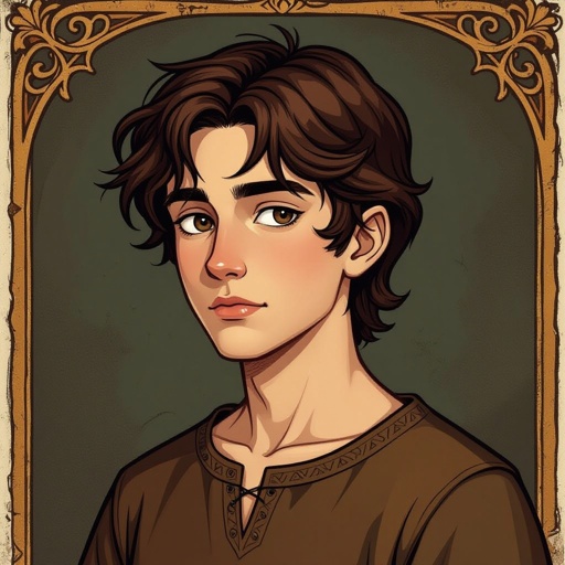Mysterious teen boy with dark brown hair brown eyes and with a dark past