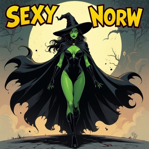 sexy shadow demon witch green skin large black billowing cloak that emits darkness and shadow