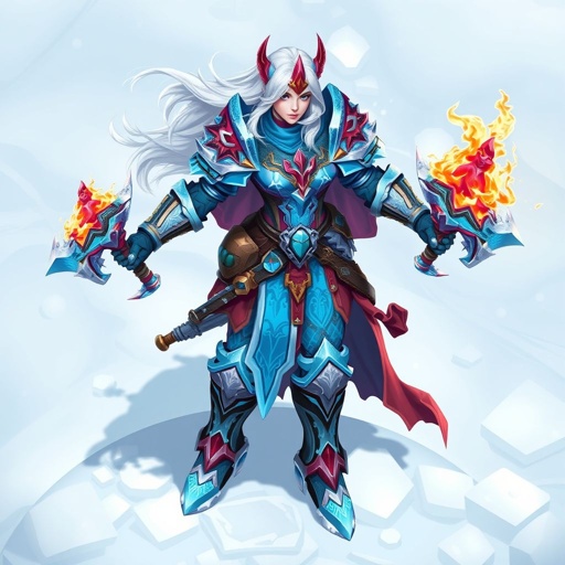Create a battle woman hero called Alvara the Frostheart. Show full body head to toe including shoes