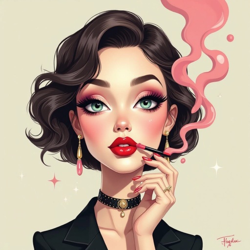 Create a character lady who has attitude but is funny looking but about fashion and loves lipgloss