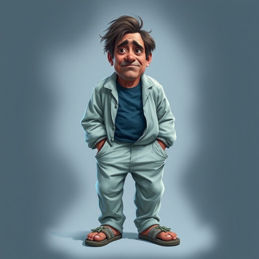 Create mid 30 character who is lazy as heck. And you could tell from his face and his entire outfit. Make is funny and the style of the graphic photographic