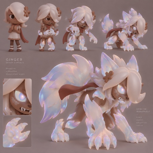 Ginger from Dandys world turning into a Opalite Werewolf 