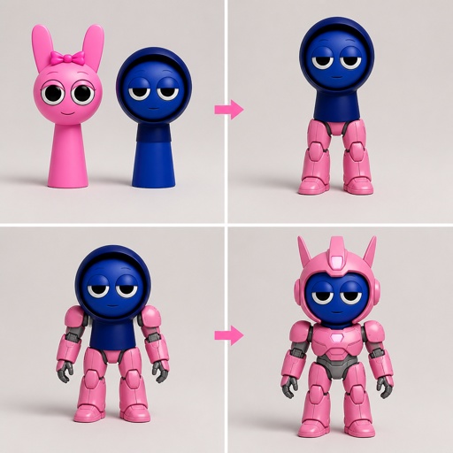 Pinki from Sprunki as Elita One merging her legs onto Jevin from Sprunki and then her arms and then her Body and lastly her head and helmet