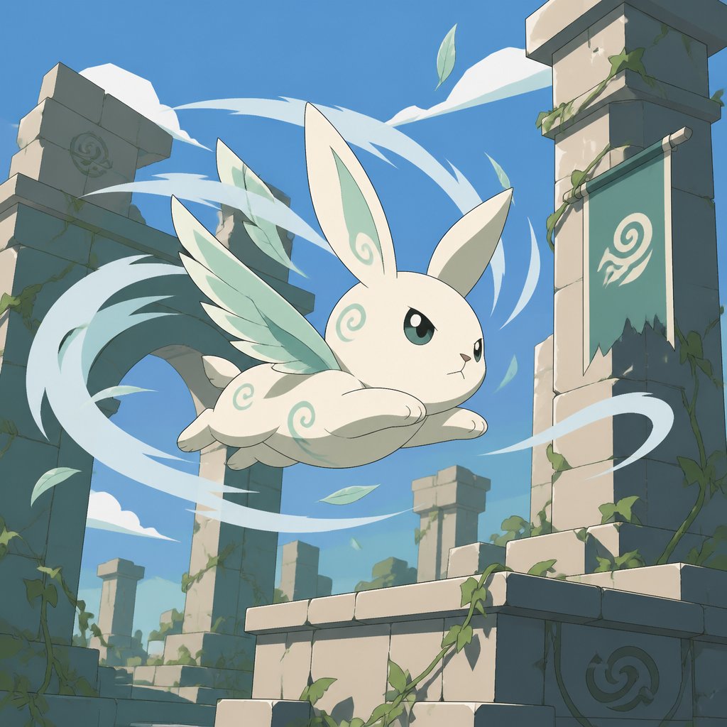 Flying bunny wind element, location within the ruins