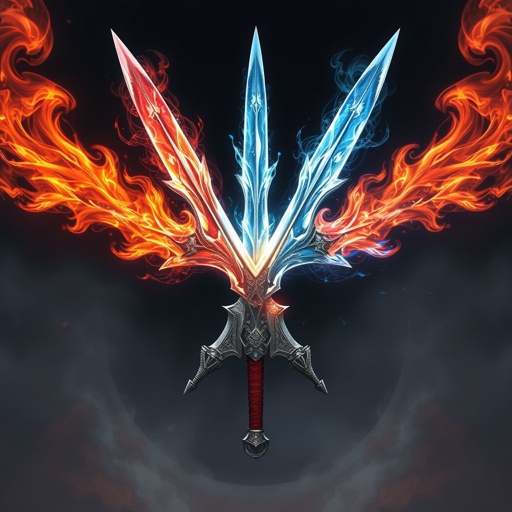 2 swords crossed no human with fire and ice coming from them