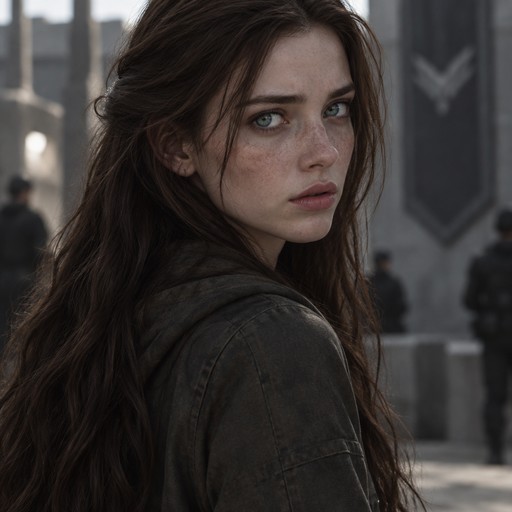 Juliette Ferrars
Height & Build: 5'3" (160 cm), with a thin, petite frame.

Hair: Long, dark brown hair that falls to her waist.

Eyes: Bright, striking blue-green eyes.

Skin: Pale skin, often noted to have freckles.

Distinctive Features: She is described as hauntingly beautiful, with a thin face, high cheekbones, and full pink lips. Her expression is often wary and cautious, reflecting her traumatic past.