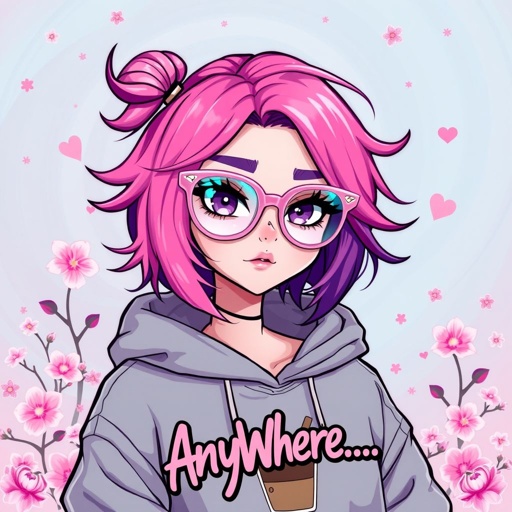 Draw me a profile picture  Username: PinkOrchidsGaming  I have Half Pink (Right) Half Purple (Left) Hair, A nose piercing on my left side and i wear glasses that are see through pink   My Signatures:  A gray Hoodie that says “Coffee” but the ‘O’ is a coffee cup    My catch phrase is “AnyWhore..”  My favorite color is pink   and i want the background to resemble an Angel Dust vibe (Character from hazbin hotel)