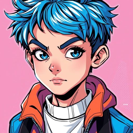Ragazzo giovane di 16 anni. Occhi azzurri, capelli Blue, bello e affascinante.