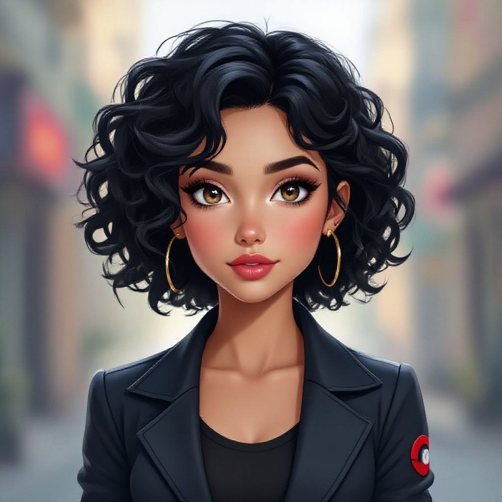 Lady Team Rocket Grunt. Caucasian Black Curly Frizzy Hair