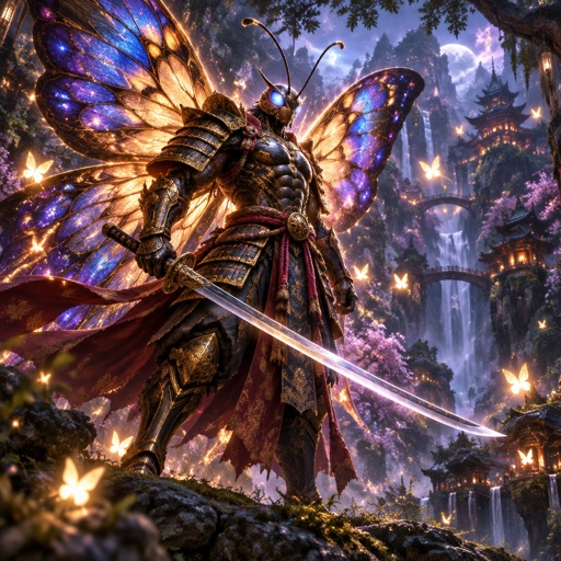 A muscular super samurai warrior butterfly.