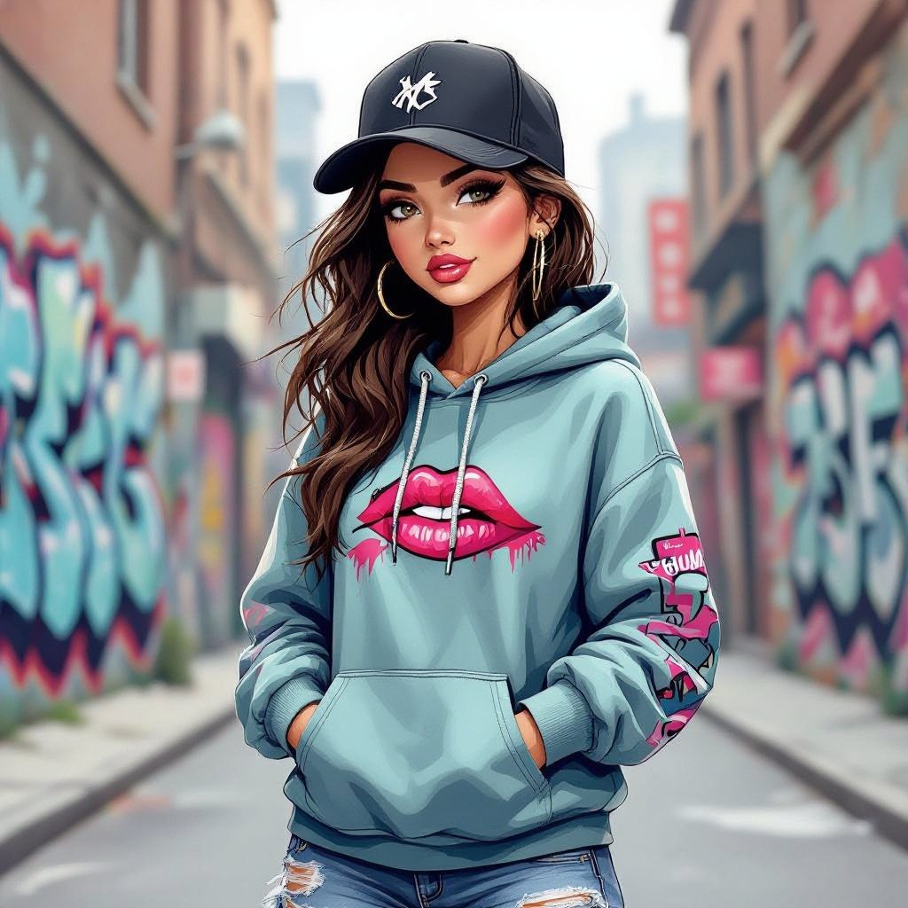 Create a character lady who has attitude but is funny looking and loves lipgloss