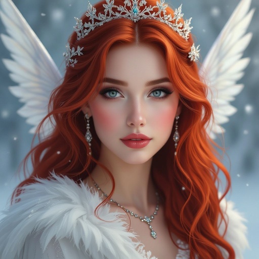 Queen of winter court beautiful mystical red hair wings