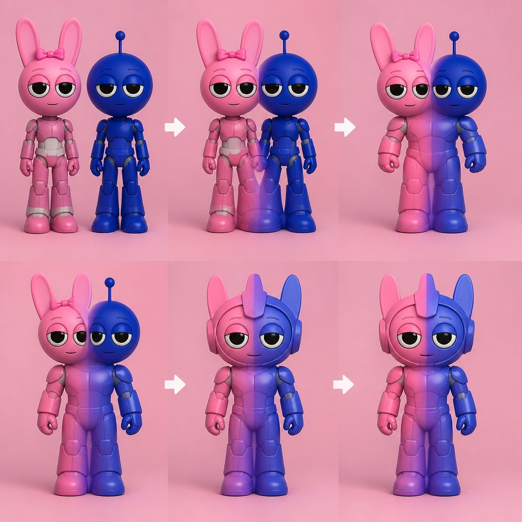 Pinki from Sprunki as Elita One merging her legs onto Jevin from Sprunki and then her arms and then her Body and lastly her head and helmet