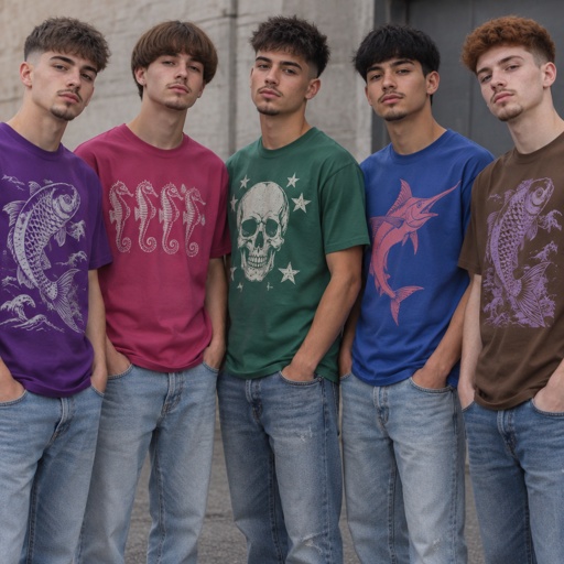 Teen Boy, Ash Brown Textured French Crop Mid Fade Hair, Pencil Mustache, Petit Goatee Beard, Carp Fish Perch Fish Printed Purple Shirt, Jeans & Teen Boy, Medium Brown Modern Bowl Cut Hair, Pencil Mustache, Goatee Beard, Five Seahorses Printed Ruby Pink Shirt, Jeans & Teen Boy, French Roast Spiky Crop Mid Fade Hair, Pencil Mustache, Goatee Beard, Skeleton Head Star Printed Green Shirt, Jeans & Teen Boy, Black Hair, Pencil Mustache, Goatee Beard, Ruby Pink Swordfish Printed Blue Shirt, Jeans & Teen Boy, Auburn Fade Hair, Pencil Mustache, Goatee Beard, Purple Carp Fish Printed Brown Shirt, Jeans