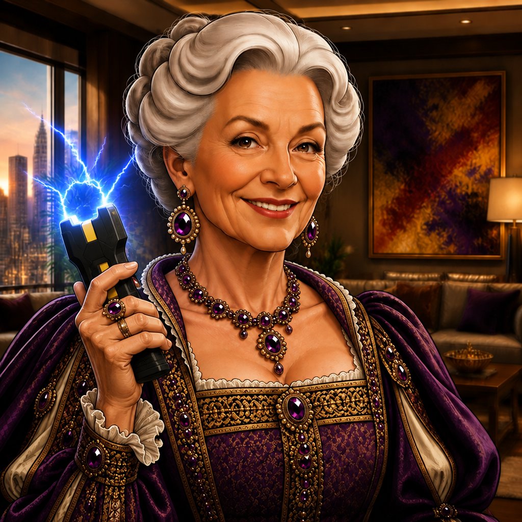 a woman in a purple dress holding a cell phone