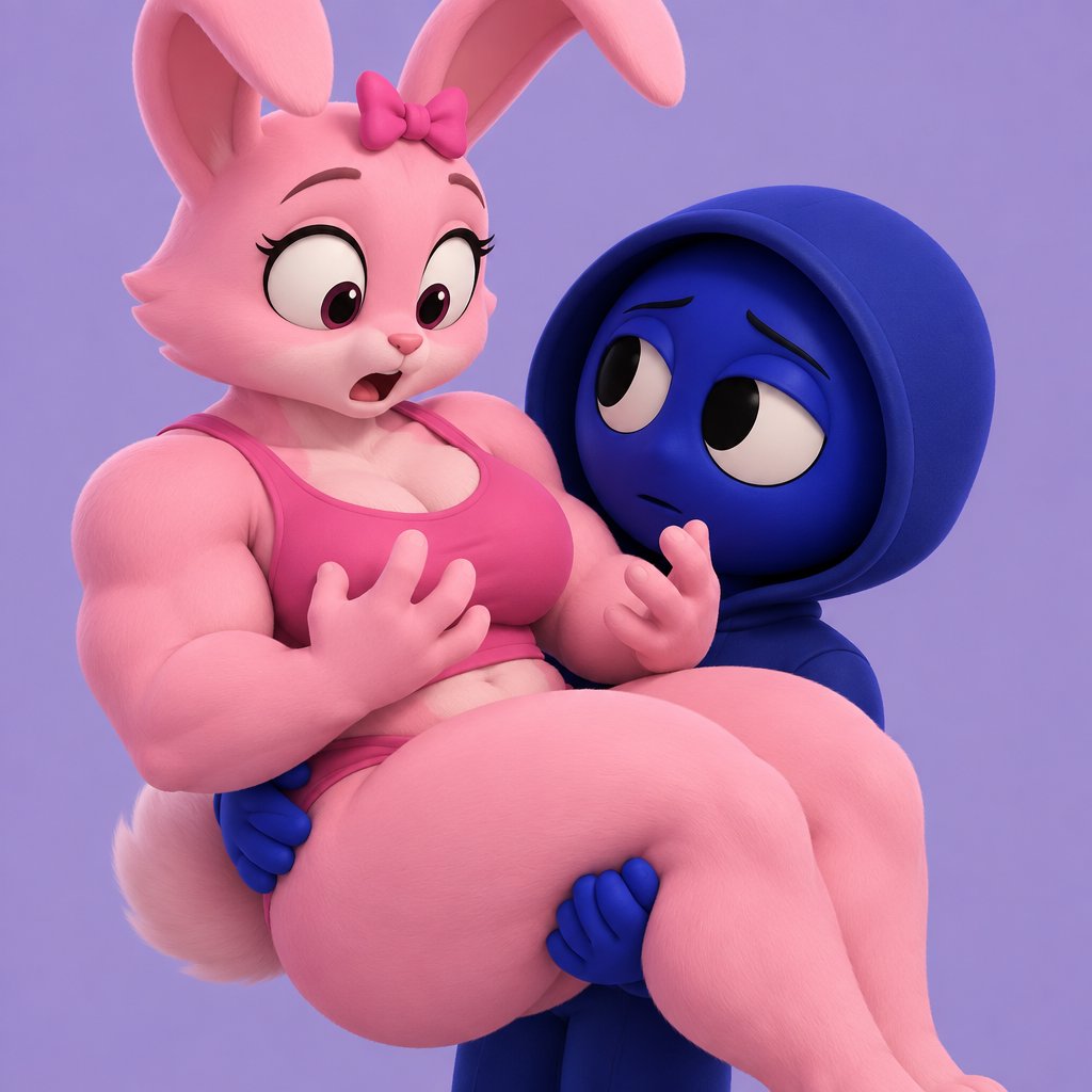 Pinki from Sprunki in Jevin From Sprunkis arms as her kind Wererabbit self noticing that she’s getting bigger and stronger