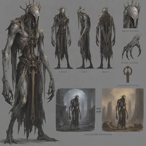 location swapping grey scary guardian humanoid creature