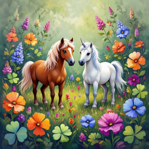 orange purple green blue clover pony