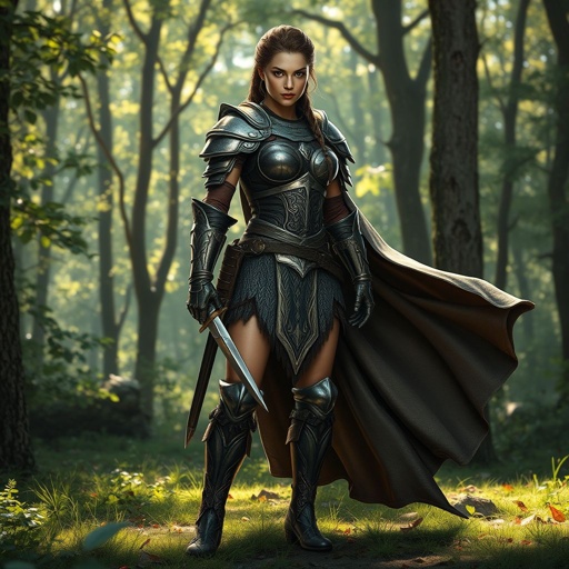 Create a warrior woman , show the whole character head to toe not just the wate and up