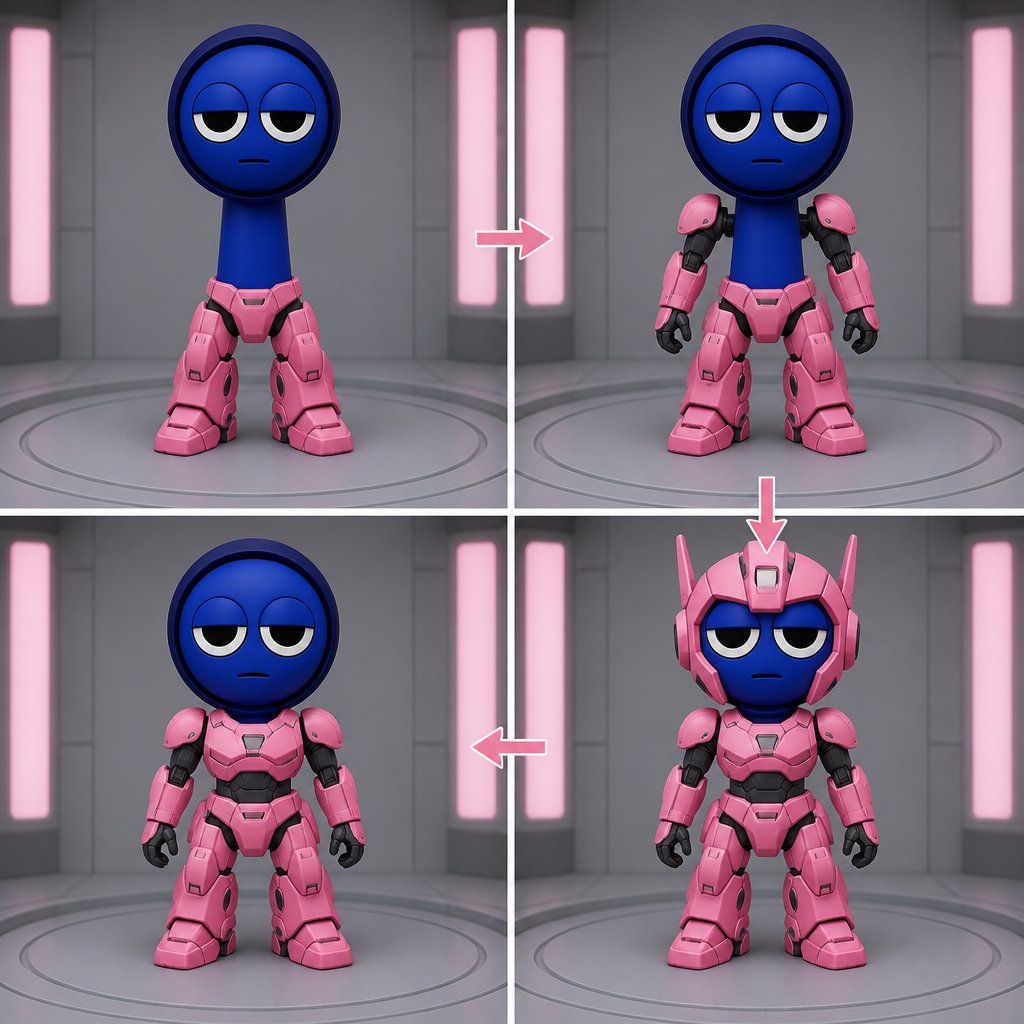 Pinki from Sprunki as Elita One merging her legs onto Jevin from Sprunki and then her arms and then her Body and lastly her head and helmet