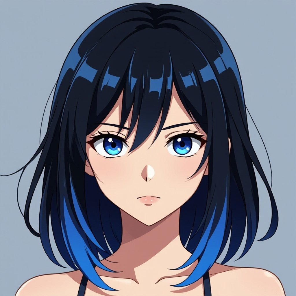 Has black hair and has blue tips anime girl mha style she has a shadow bending quirk she has dark blue eyes