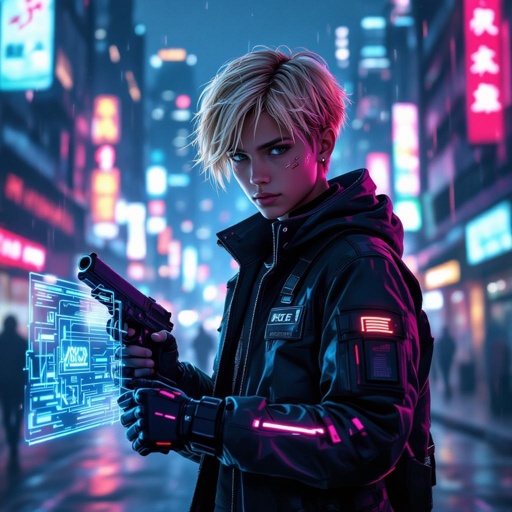 Dirty Blonde short hair teenage boy with dark training outfit on and a training hand used weapon 