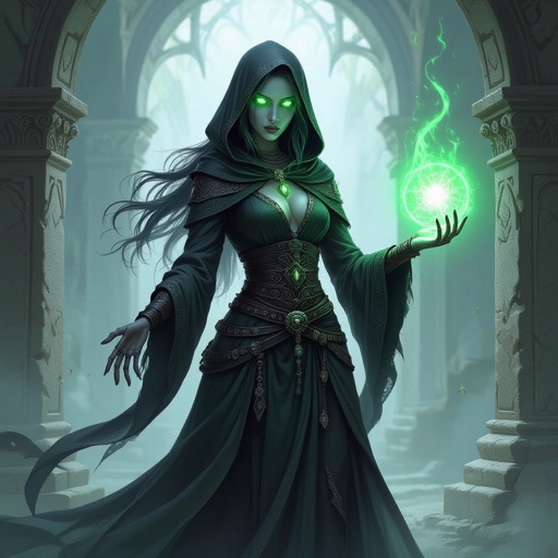 Fallen female Aasimar necromancer