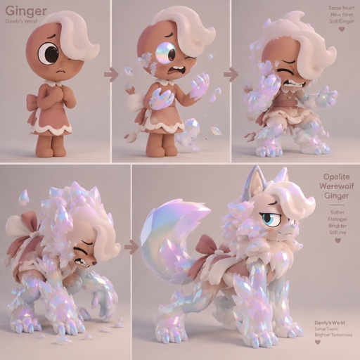 Ginger from Dandys world turning into a Opalite werewolf 