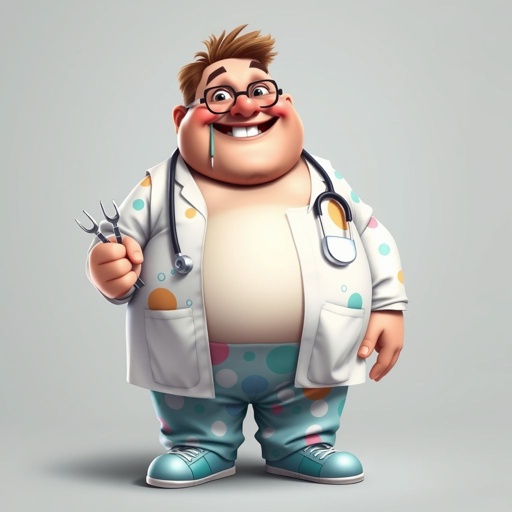 create a fat doctor. Who is funny human looking from head to toe. And he always immediately results to surgery for anything even small things. So please be sure to show his whole outfit head to toe. Make him have butt tooth 