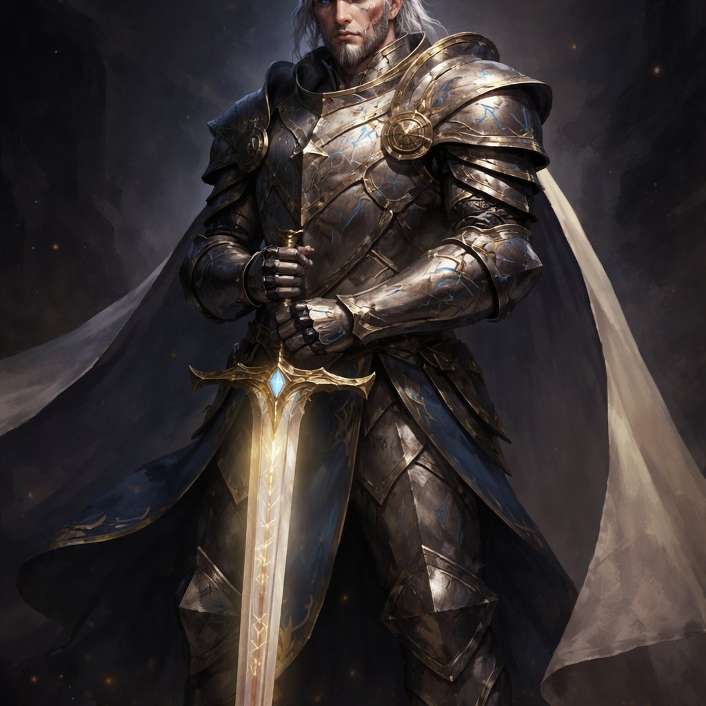 Wesley Grayhair, Oathbound Paladin Wesley Grayhair was not always old—though the streaks of silver in his hair might suggest otherwise. Once, he was a fiery young knight with a quick temper and an even quicker blade. But time, loss, and sacred duty have carved him into something far more formidable: a living symbol of resolve. Appearance Wesley stands tall and broad-shouldered, clad in well-worn but meticulously maintained plate armor etched with faint, glowing runes of protection. His hair, once jet black, now falls to his shoulders in a mix of iron gray and white, tied loosely at the nape. His eyes are a piercing steel-blue—calm, watchful, and heavy with memory. A long scar cuts across his jawline, a reminder of a battle he rarely speaks of. Personality Wesley is disciplined, quiet, and deeply principled. He speaks little, but when he does, his words carry weight. He believes in justice, not vengeance—though he struggles with the line between the two. He has a dry, understated sense of humor that surfaces only around those he trusts. Beneath his stoic exterior lies a man burdened by past failures, which only strengthens his commitment to protect others. Backstory Wesley was once a knight of a radiant order devoted to defending the innocent. During a catastrophic campaign against a rising darkness, his unit was betrayed from within. He survived—but many of his brothers and sisters did not. In the aftermath, Wesley took a sacred oath—not just to fight evil, but to uncover corruption wherever it hides, even within the ranks of the righteous. It was during this time his hair began to turn gray, seemingly overnight. Some say it was grief. Others whisper it was divine intervention—marking him as one who has seen too much, yet continues on. Abilities • Divine Smite: His blade burns with radiant energy when striking down foes of darkness. • Aura of Resolve: Allies near him feel a supernatural calm and courage. • Lay on Hands: Wesley can heal wounds with a touch, though it visibly drains him. • Oath Sense: He can detect broken vows and hidden treachery—though it often comes with painful visions. Weapon “Dawnbreak” – A longsword said to glow brighter in the presence of lies. Its light is soft in peace, blinding in battle.