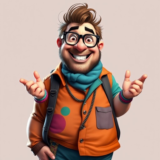 Create a adult character head to toe and full body. who is chunky , funny looking but swears he’s a lover boy.