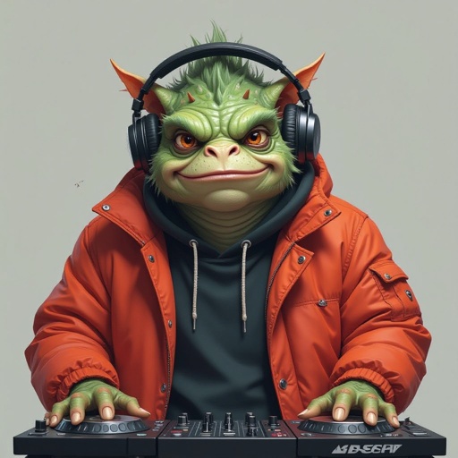 Create a funny looking monster dressed like a dj