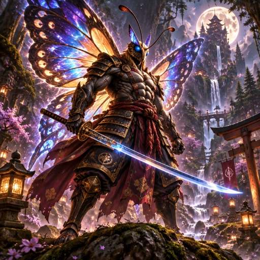 A muscular super samurai warrior butterfly.