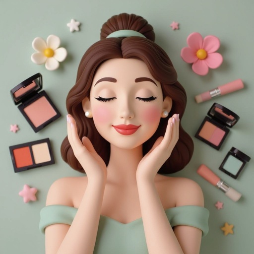 Create a character showing there whole body head to toe, a lady who loves beauty products  