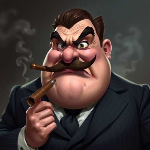 Create a fat funny looking guy who looks like a mobster make him angry but funny 