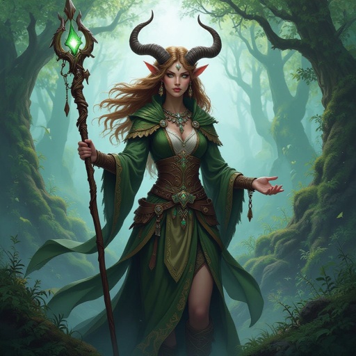 A female Firbolg (bovine-folk) Druid