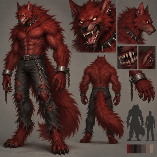 a red furry creature with chains and chains