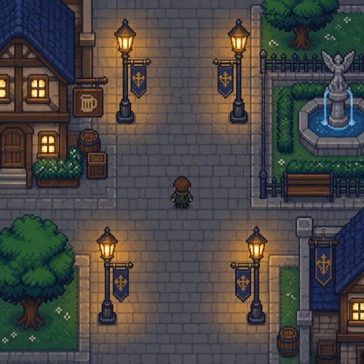  Magical street lamps for a fantasy game set in modern times, top down style