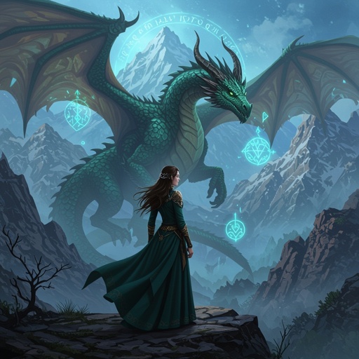 Women with a dragon in the mountains 