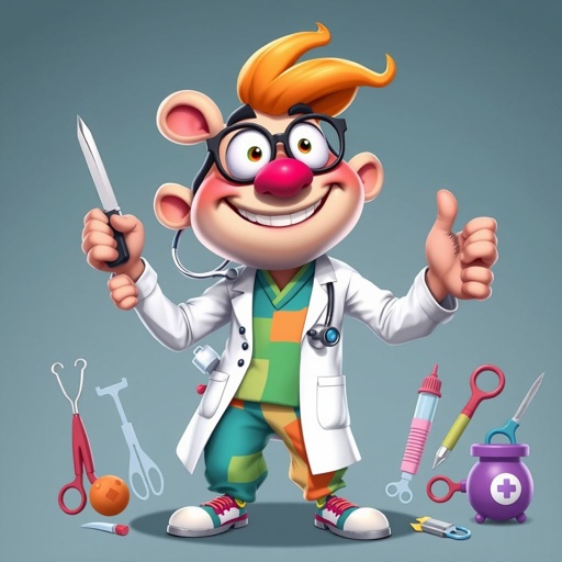 create a doctor, named doctor p Pom. Who is funny looking from head to toe. And he always says immediately results to surgery for anything even small things. So please be sure to show his whole outfit head to toe.