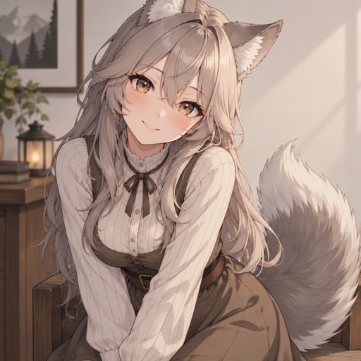 Werewolf woman, modest clothes, trying to look friendly,beautiful 