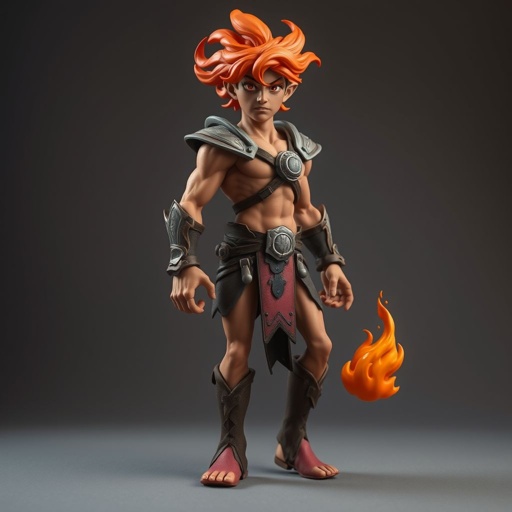 Create a character: battle hero Rhen the Fire-Singer – A lean, muscular man. Show him head to toe including his shoes.