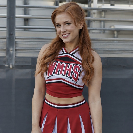 Red head, late 20s, she is obsessed with cheerleader out fits