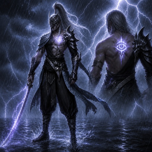 a couple of men standing next to each other in the water