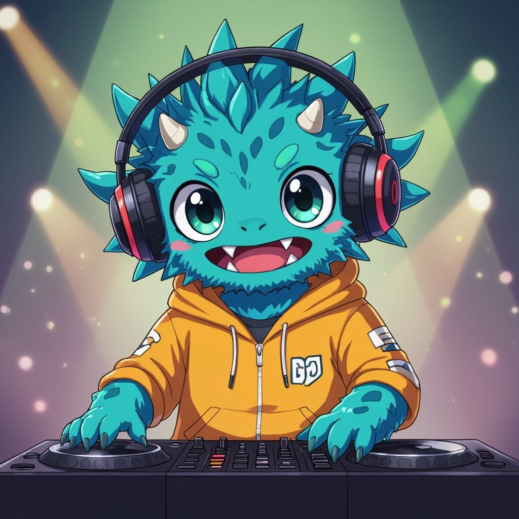 Create a funny looking monster dressed like a dj