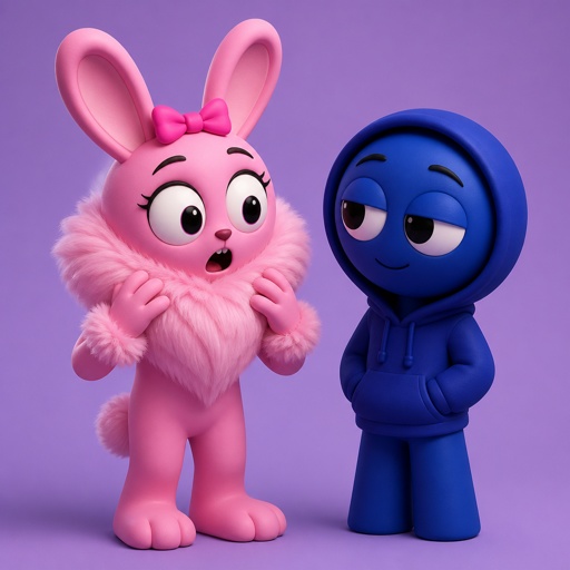 Pinki from Sprunki as her kind WereRabbit self noticing her neck has become a lot fluffier for Jevin From Sprunki