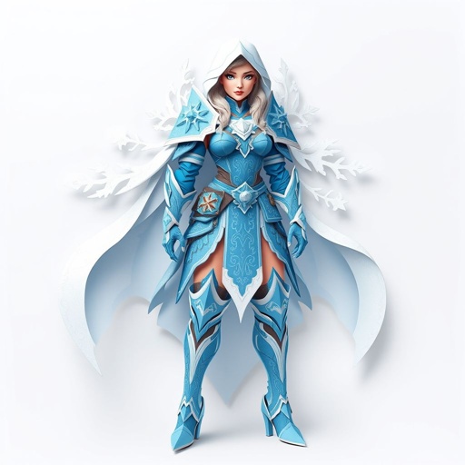 Create a battle woman hero called Alvara the Frostheart. Show full body head to toe including shoes