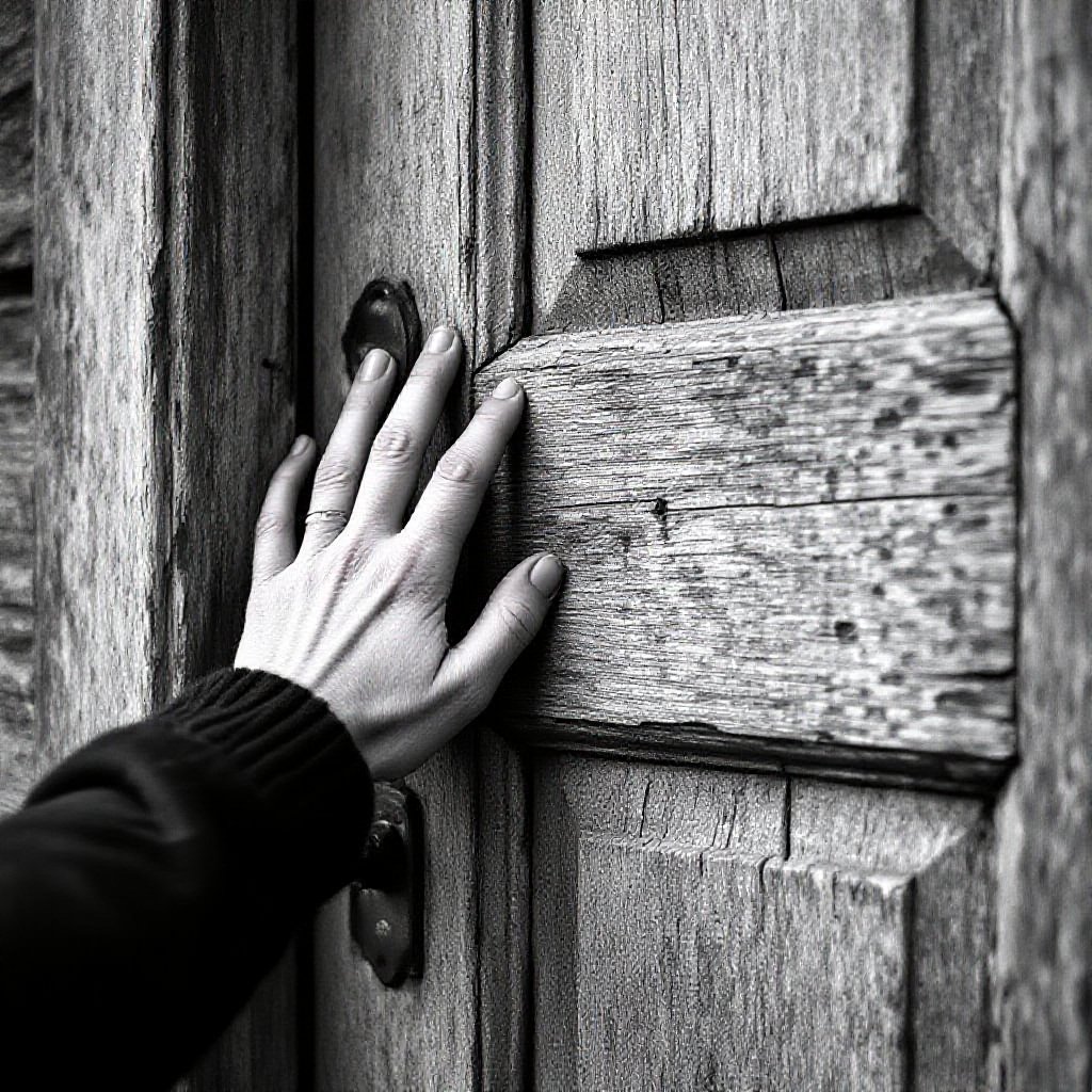 Creepy hand knocking on door