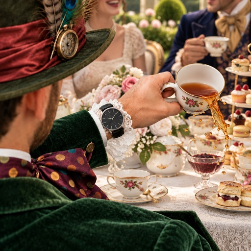 a man pours tea into a cup at a tea party
