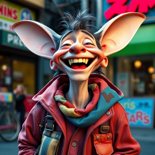 Create a funny guy who has big ears , show entire body too